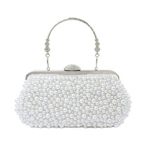 erculer topfive women’s white pearl beaded clutch evening handbags for formal bridal wedding clutch purse prom cocktail party