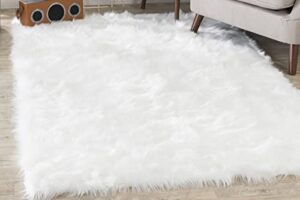 silky soft faux fur rug, 3 ft. x 5 ft. white fluffy rug, sheepskin area rug, rectangle rug for living room, bedroom, kid’s room, or nursery, home décor accent, machine washable with non-slip backing