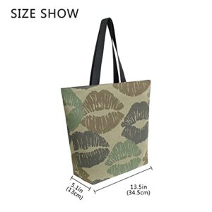 Women's Tote Bag Top Handle Handbags Shoulder Tote Bag Camouflage Kiss Lip Tote Washed Canvas Purses Bag (8ue4b)