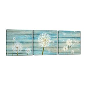 duobaorom 3 pieces dandelion flower canvas wall art abstract neutral white floral rustic wood artwork for bedroom bathroom home decor stretched and framed ready to hang 12x12inchx3pcs