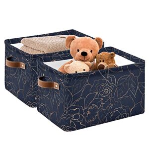 susiyo navy blue foldable storage bins, peony floral storage cube bin baskets for shelves with handles, decorative fabric storage baskets for organizing shelves nursery home closet toys 2 packs