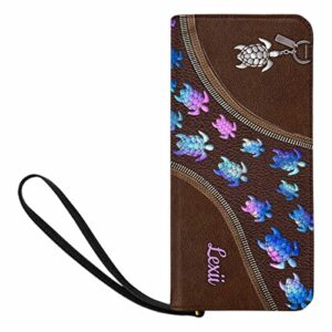 interestprint personalized women’s gift clutch purse wallet, cute turtle women’s clutch purse wallet