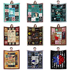 Joyloce Social Worker Practitioner Blanket Birthday Gift 60"x50" for Women - Lightweight Soft Warm Cozy Fuzzy Throws Blankets for Home Bedroom Sofa Couch Decor with Beautiful Print