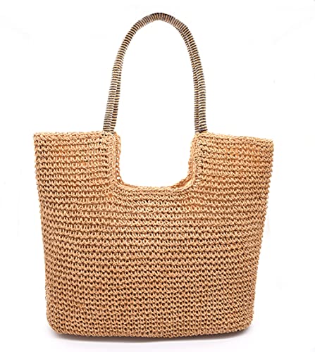 Eorefo Straw Bag Beach Bags for Women Straw Large Beach Tote Bag Hobo Summer Handwoven Bags Ratten Bag for Beach(Bronze)