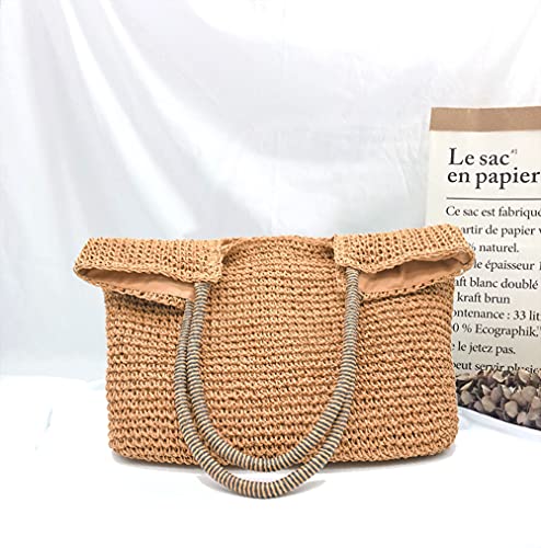 Eorefo Straw Bag Beach Bags for Women Straw Large Beach Tote Bag Hobo Summer Handwoven Bags Ratten Bag for Beach(Bronze)