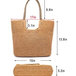 Eorefo Straw Bag Beach Bags for Women Straw Large Beach Tote Bag Hobo Summer Handwoven Bags Ratten Bag for Beach(Bronze)