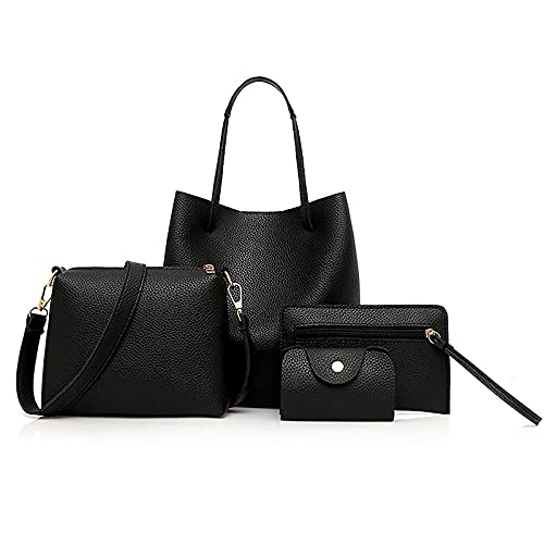 Women Fashion Handbags Wallet Crossbody Bags Tote Bag Shoulder Bag Top Handle Satchel 4pcs Purse Set, Black # 001