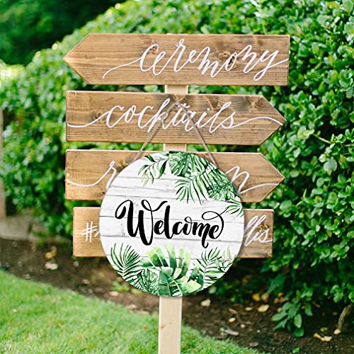 CHDITB Tropical Green Palm Leaves Welcome Sign Wall Decor(12''x12''), Botanical Plant Wooden Hanging Sign, Welcome Spring Door Sign Plaque with Palm Leaf for Home Office Farmhouse Yard Garden
