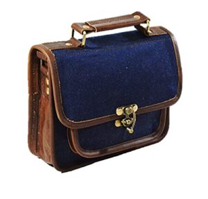 erangle vintage girl’s leather satchel purse for school college work messenger denim cross-body bag (blue brown, medium)