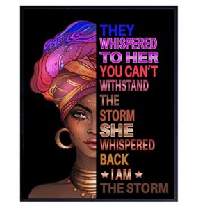 they whispered to her you cannot withstand the storm – black art – african american wall decor for women, girls, woman – motivational inspirational positive quotes – uplifting encouragement gifts