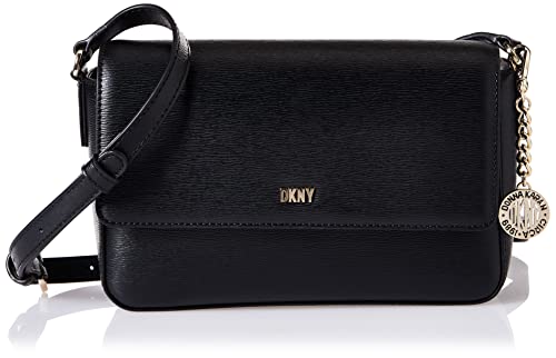 DKNY womens Dkny Bryant Md Flap Crossbody, Black/Gold, One Size US