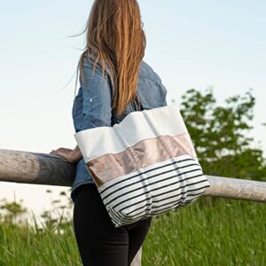 Sea Bags Recycled Sail Cloth Rose Gold-on-Navy Mariner Stripe Large Tote Bag Beach Bag Tote, Large Travel Bag, Tote Bag for Work Rope Handles