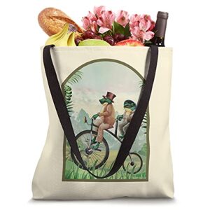 Cottagecore Aesthetic Toad Frog Riding Vintage Bicycle Women Tote Bag