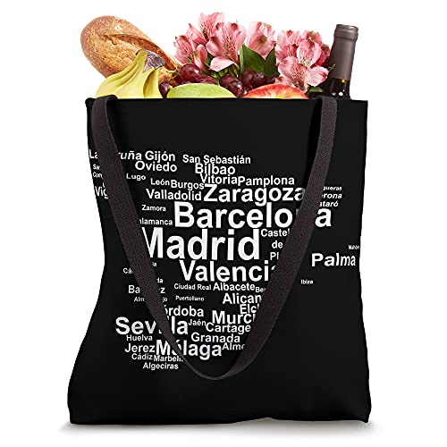 Spain Map Silhouette Towns Cities Madrid Travel Espana Tote Bag