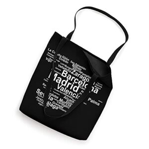 Spain Map Silhouette Towns Cities Madrid Travel Espana Tote Bag