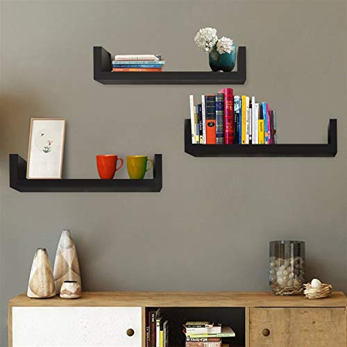 Bysesion GT2-XJ Set of 3 Floating Display Shelves Ledge Bookshelf Wall Mount Storage Home Décor Black