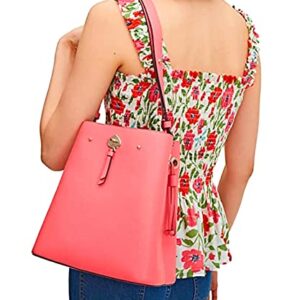 KATE SPADE NEW YORK MARTI LARGE BUCKET SHOULDER TOTE BAG GARDEN PINK LEATHER