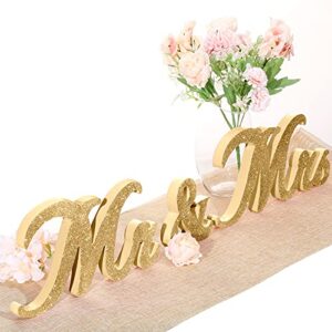 6 inches mr and mrs sign vintage style mr and mrs wooden letter glitter sign mr and mrs letters wedding sweetheart table decorations for wedding party photo prop table decoration (gold)