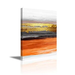 YPY Abstract Wall Art Canvas Orange and Gold Handmade Oil Painting for Home Living Room Bedroom Decor