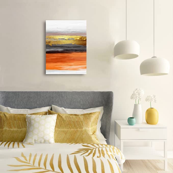 YPY Abstract Wall Art Canvas Orange and Gold Handmade Oil Painting for Home Living Room Bedroom Decor