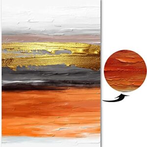 YPY Abstract Wall Art Canvas Orange and Gold Handmade Oil Painting for Home Living Room Bedroom Decor