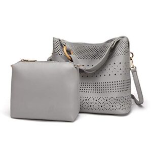 younxsl women’s purses and handbags satchel bags openwork should tote satchel 2pcs purse set(grey)