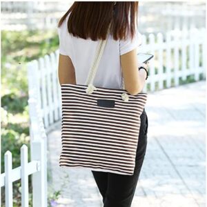 Canvas Tote Bag | Canvas Striped Hemp Rope Handle Shoulder Tote Bag | Black Stripe Tote Bag | Tote bag For Multipurpose Used., Large