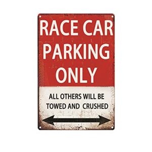 race car room decor for boys，vintage car metal tin signs bedroom and garage cars sign wall decor race car parking only 8×12 inch