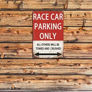 Race Car Room Decor For Boys，Vintage Car Metal Tin Signs Bedroom And Garage Cars Sign Wall Decor Race Car Parking Only 8x12 Inch