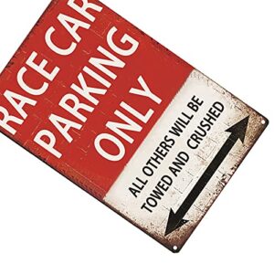 Race Car Room Decor For Boys，Vintage Car Metal Tin Signs Bedroom And Garage Cars Sign Wall Decor Race Car Parking Only 8x12 Inch