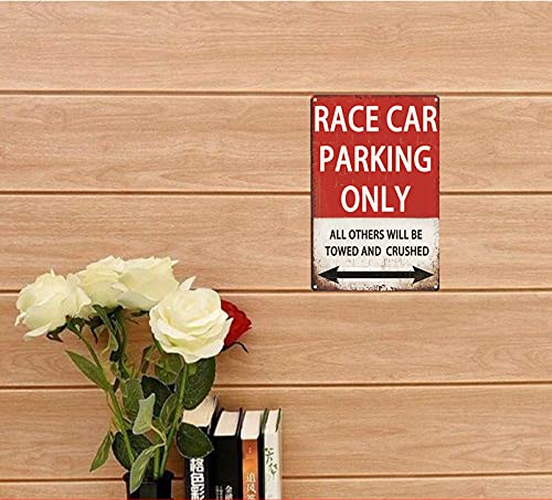 Race Car Room Decor For Boys，Vintage Car Metal Tin Signs Bedroom And Garage Cars Sign Wall Decor Race Car Parking Only 8x12 Inch