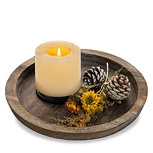 Romadedi Rustic Wooden Tray Candle Holder - Small Decorative Plate Pillar Candle Tray Wood for Farmhouse Dinning Table Kitchen Countertop Coffee Table Organizer Home Decor Wedding Centerpiece, 11inch