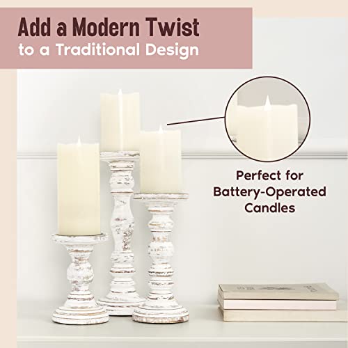 Candle Holders for Pillar Candles - Large Candle Holders Tall Candle Holders for Pillar Candles - Wooden Candle Holders Pillar Compatible With Battery-Operated Candles - Pillar Candle Holders Set of 3