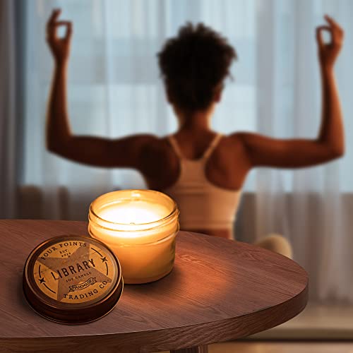 Library Scented Candle - 100% Soy Aromatherapy Candle - Perfect Book Lovers Gift Ideas for Birthday, Anniversary, Christmas, New Year, House Warming and More - Four Points Trading Co. - 4oz