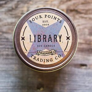 Library Scented Candle - 100% Soy Aromatherapy Candle - Perfect Book Lovers Gift Ideas for Birthday, Anniversary, Christmas, New Year, House Warming and More - Four Points Trading Co. - 4oz