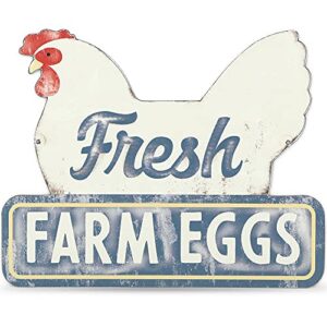 open road brands fresh farm eggs metal sign – vintage farmhouse kitchen sign with hen and distressed finish