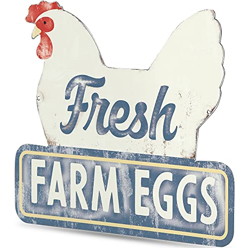 Open Road Brands Fresh Farm Eggs Metal Sign - Vintage Farmhouse Kitchen Sign with Hen and Distressed Finish