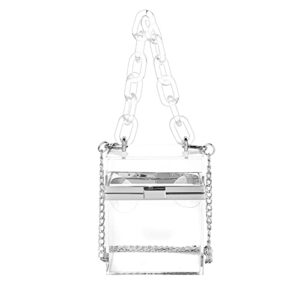 nc transparent clear acrylic square evening bag shoulder handbag for dinner party travel(silver)