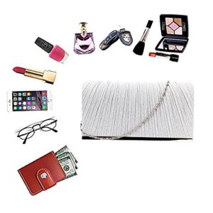 Felice Ann Mini Dazzling Sequins Pleats Evening Bag Party Prom Wedding Clutch Flap Handbag Cross Body Bag, Pleats Silver