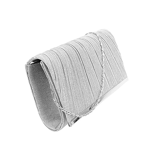 Felice Ann Mini Dazzling Sequins Pleats Evening Bag Party Prom Wedding Clutch Flap Handbag Cross Body Bag, Pleats Silver