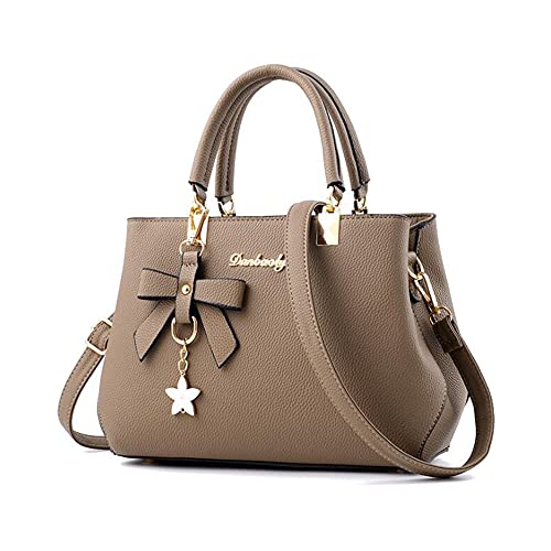 SMALL BLUE Women Soft Synthetic PU Leather Tote Hobo Shoulder Crossbody Bag with Bow Ornaments Clutches Satchels-Brown