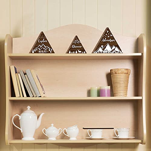 3 Pcs Wooden Mountain Decor Woodland Adventure Decor for Boy Travel Adventure Mountain Table Decor Centerpiece for Home Bedroom Bathroom Shelf Wall Rustic Farmhouse Decoration (Brown)