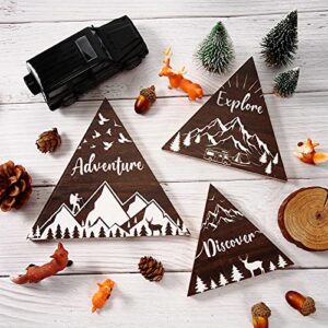 3 Pcs Wooden Mountain Decor Woodland Adventure Decor for Boy Travel Adventure Mountain Table Decor Centerpiece for Home Bedroom Bathroom Shelf Wall Rustic Farmhouse Decoration (Brown)