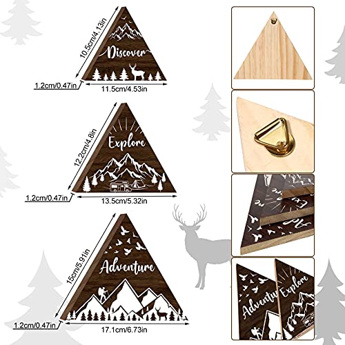 3 Pcs Wooden Mountain Decor Woodland Adventure Decor for Boy Travel Adventure Mountain Table Decor Centerpiece for Home Bedroom Bathroom Shelf Wall Rustic Farmhouse Decoration (Brown)