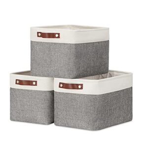 dullemelo storage baskets for organizing, rectangular fabric storage bins collapsible, perfect for shelves, closets, nursery, home, office, empty gift baskets (3-pack medium-15 inch x 11 inch x 9.5 inch , white&grey)