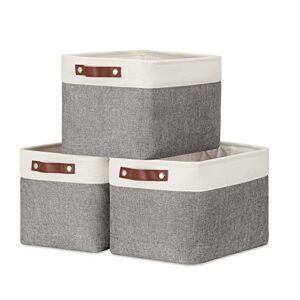 DULLEMELO Storage Baskets for Organizing, Rectangular Fabric Storage Bins Collapsible, Perfect for Shelves, Closets, Nursery, Home, Office, Empty Gift Baskets (3-Pack Medium-15 inch X 11 inch X 9.5 inch , White&Grey)