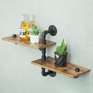 maikailun 2 tier industrial shelves, industrial pipe shelving, pipe corner shelves with wood planks, floating shelves wall mounted, retro rustic industrial shelf for bar kitchen living room