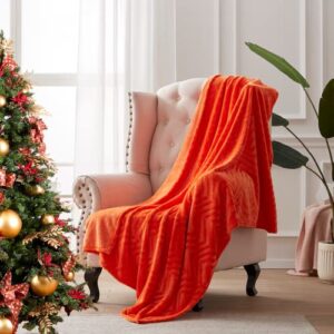 softhug throw blanket super soft fleece blanket luxury microfiber cozy breathable flannel blankets for couch,bed,car,living room orange 50” x 60”