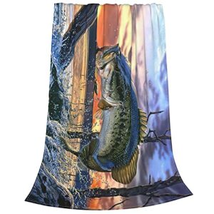 wowusuo bass fish blanket fishing throw bed blankets cozy lightweight soft bedding for sofa and bed office travel 80×60 inches