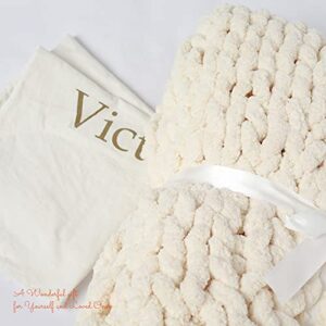 Victusphia Chunky Knit Blanket Throw Chenille Knitted Yarn Throw Blanket for Couch & Bed Fall Decor Large Soft Comfy Cable Blankets & Throws Beige Cream 50"x60"